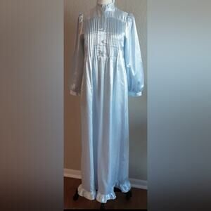 Vintage 1980s B by Barad Baby Blue Satin Ruffled Princess Length Night-Gown P(S)
